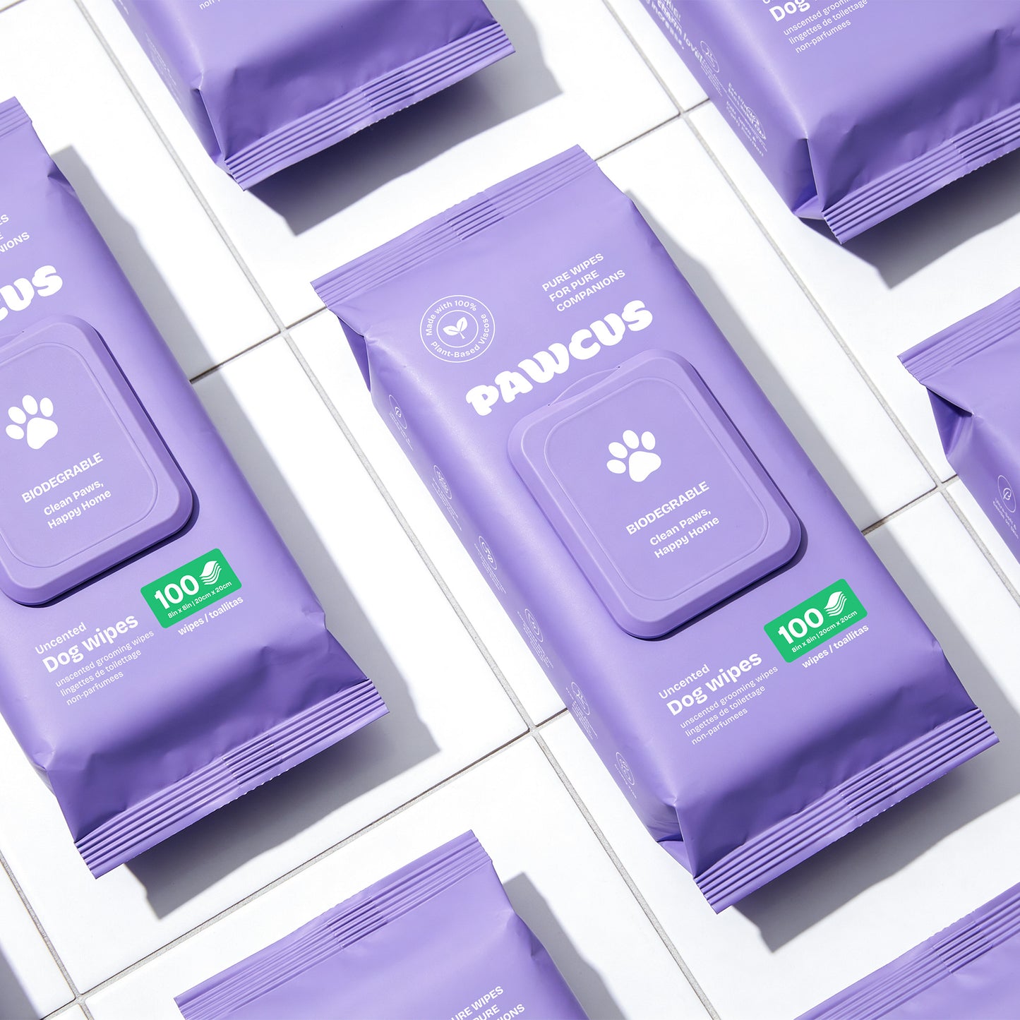 PAWCUS Dog Wipes - 100ct Premium Pack (1 Pack x 100) | 100% Plant-Based Viscose