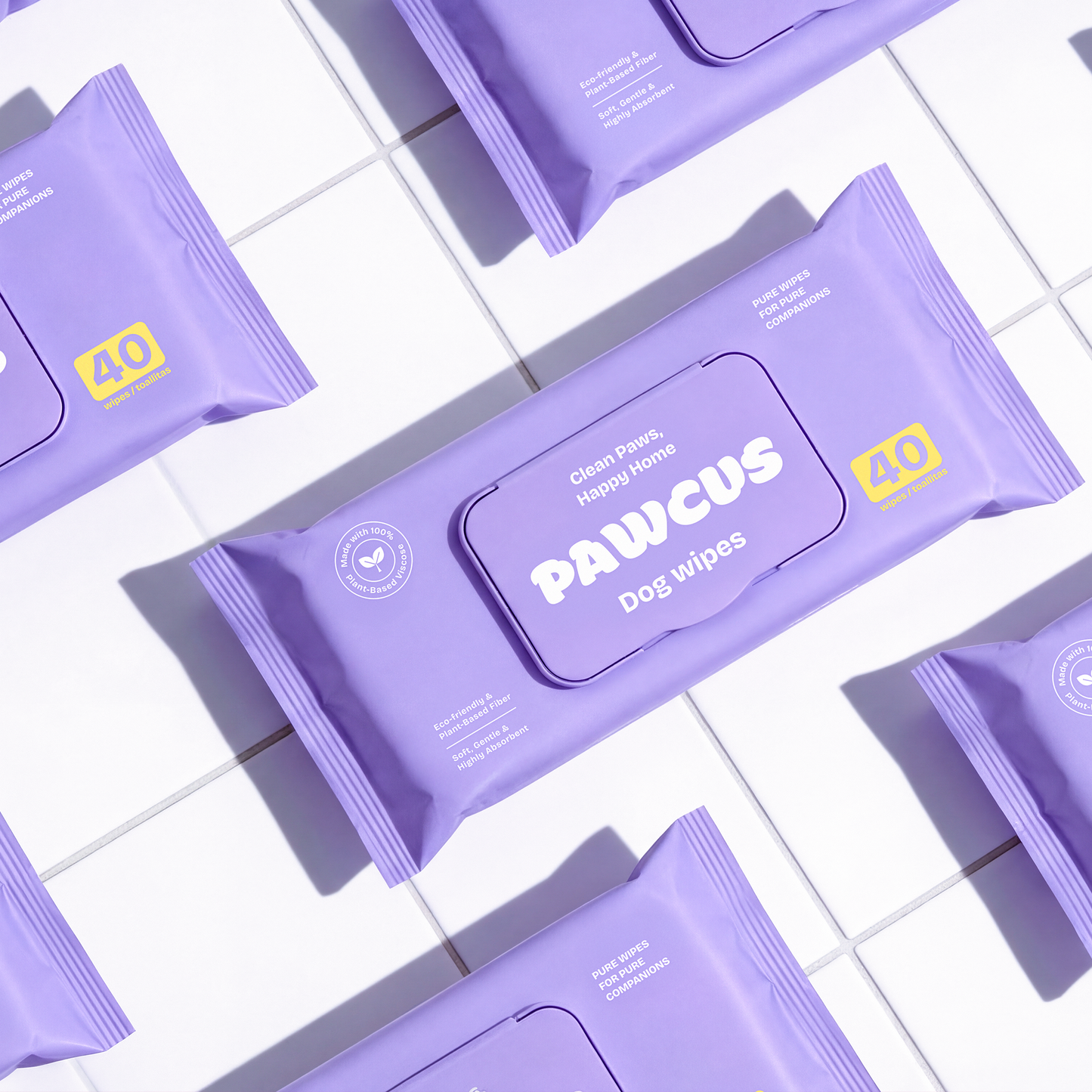 PAWCUS Premium Dog Wipes 40-Pack Single | 100% Plant-Based Viscose