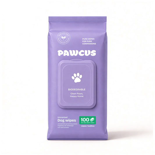 PAWCUS Dog Wipes - 100ct Premium Pack (1 Pack x 100) | 100% Plant-Based Viscose