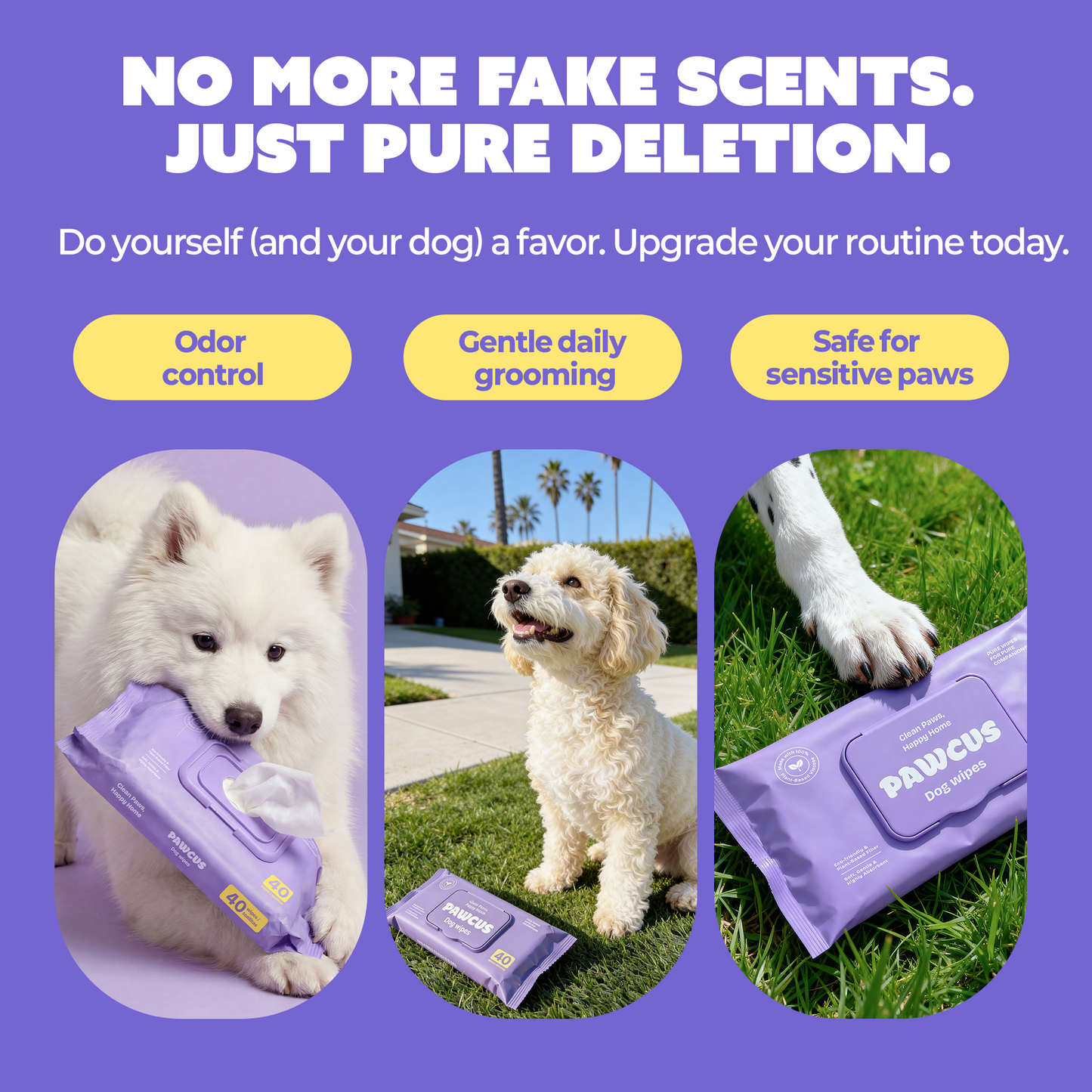 PAWCUS Premium Dog Wipes 40-Pack Single | 100% Plant-Based Viscose