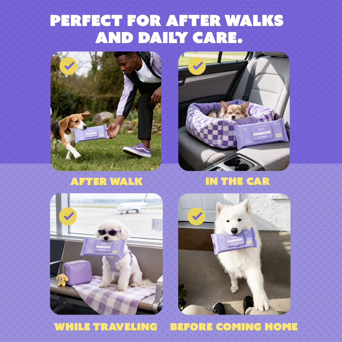 PAWCUS Premium Dog Wipes 40-Pack Single | 100% Plant-Based Viscose